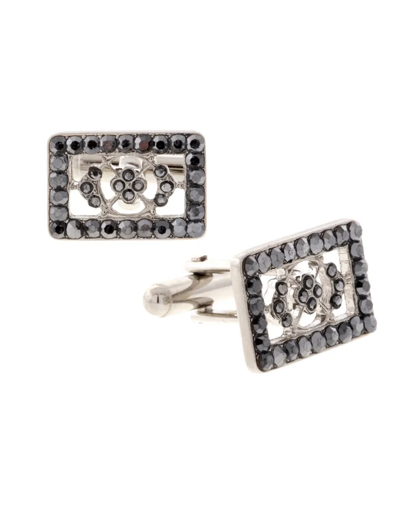 1928 Jewelry Silver-Tone Crystal Rectangle Cufflinks