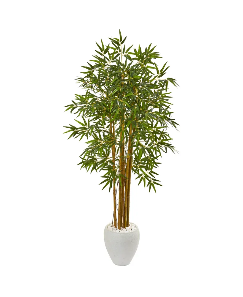 Nearly Natural 65" Multi Bambusa Bamboo Artificial Tree in White Planter