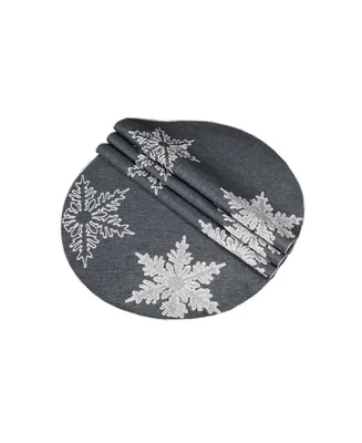 Xia Home Fashions Glisten Snowflake Embroidered Christmas Round Placemats, 16" Round, Set of 4