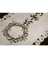 Xia Home Fashions Ribbon Wreath Embroidered Cutwork Christmas Table Runner