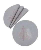 Manor Luxe Festive Trees Embroidered Christmas Placemats 16" Round, Set of 4