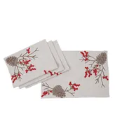 Manor Luxe Christmas Pine Cone Crewel Embroidered Placemats