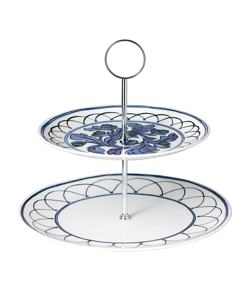 Twig New York Blue Bird 2-Tiered Cake Stand