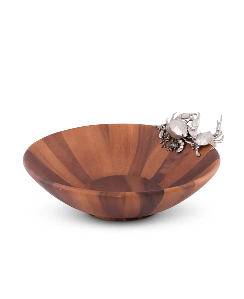 Vagabond House Wood Salad Serving Bowl with Pewter Crab