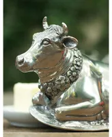 Vagabond House Pewter Metal Mabel The Cow Butter Cream Cheese Dish Lid with Stoneware Tray Base