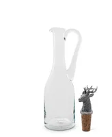Vagabond House Hand-Blown 5 Oz Cruet Glass Bottle with Cork Stopper and Solid Pewter Elk Head