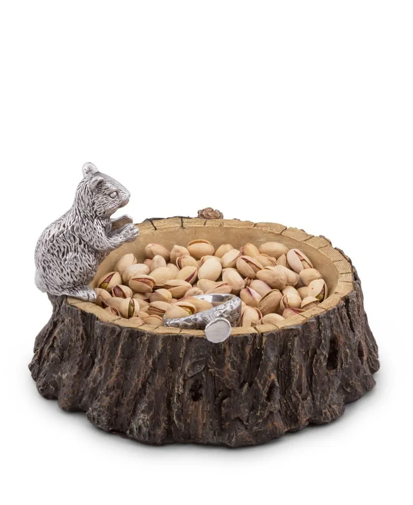Arthur Court Designs Aluminum Standing Squirrel on Log Nut Bowl