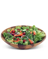 Arthur Court Salad Bowl Acacia Wood Serving for Fruits or Salads Wok Wave Style Extra Large Single Wooden Bowl