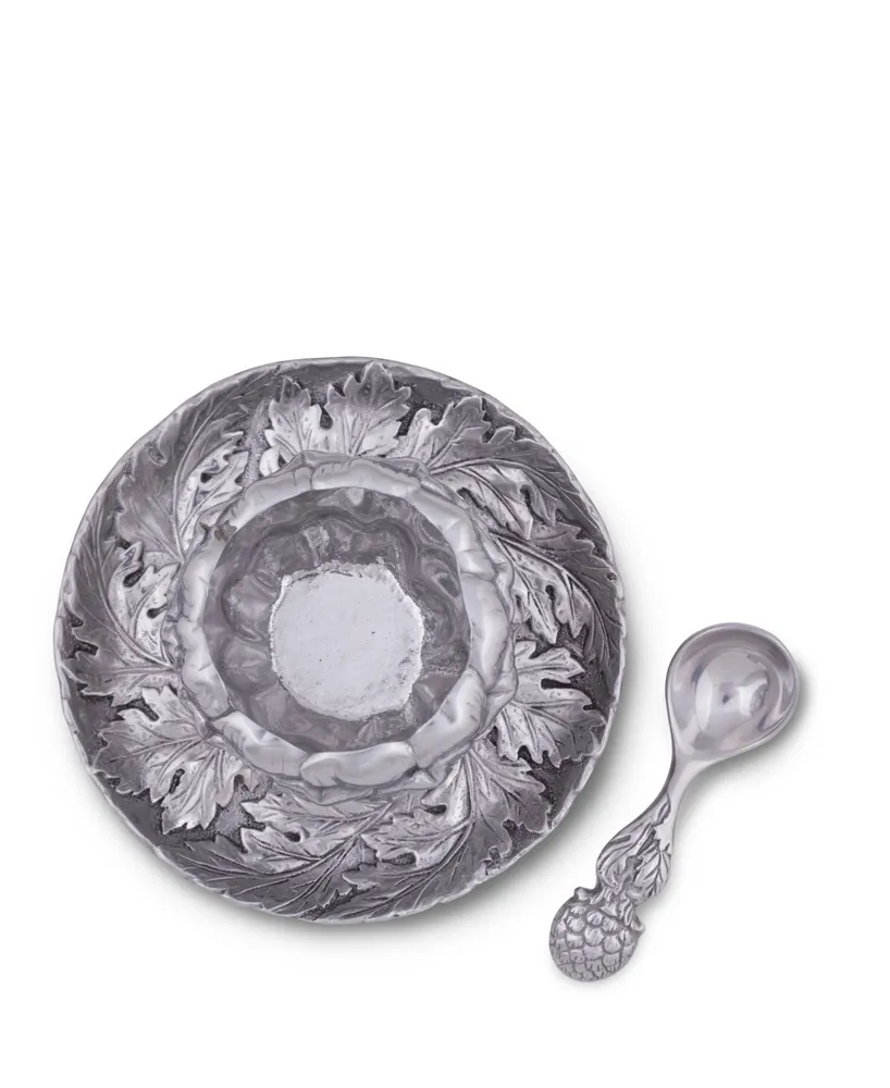 Arthur Court Aluminum Artichoke Condiment Set 3 Piece Bowl, Tray, Spoon