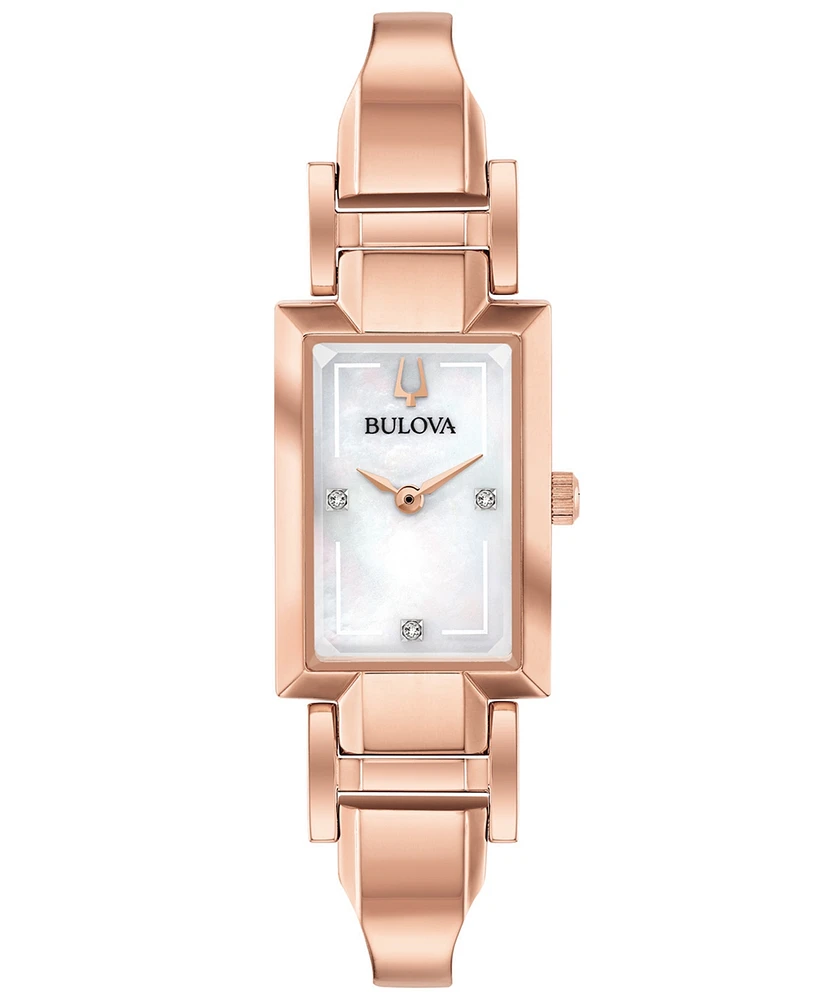 Bulova Women's Diamond-Accent Rose Gold-Tone Stainless Steel Bangle Bracelet Watch 18x33mm