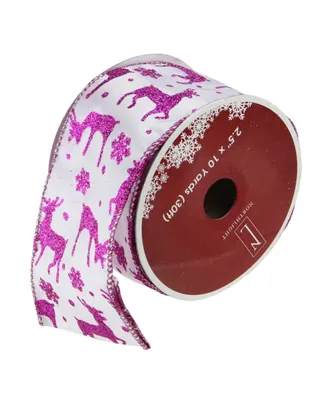 Northlight Pack of 12 Glistening Purple Reindeer and Star White Wired Christmas Craft Ribbon Spools - 2.5" x 120 Yards Total