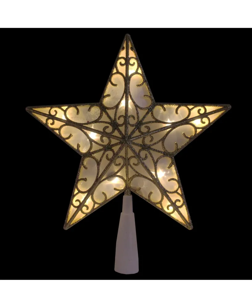 Northlight 9" Gold Glitter Star Led Christmas Tree Topper - Warm White Lights