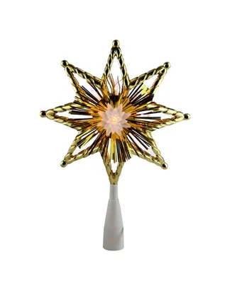 Northlight 8" Retro Gold Tinsel 8-Point Star Christmas Tree Topper - Clear Lights