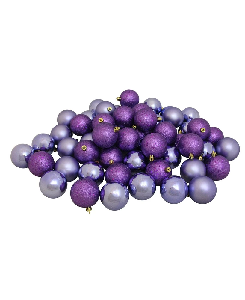 Northlight 60ct Shatterproof Amethyst Purple Shiny and Matte Christmas Ball Ornaments 2.5" 60mm