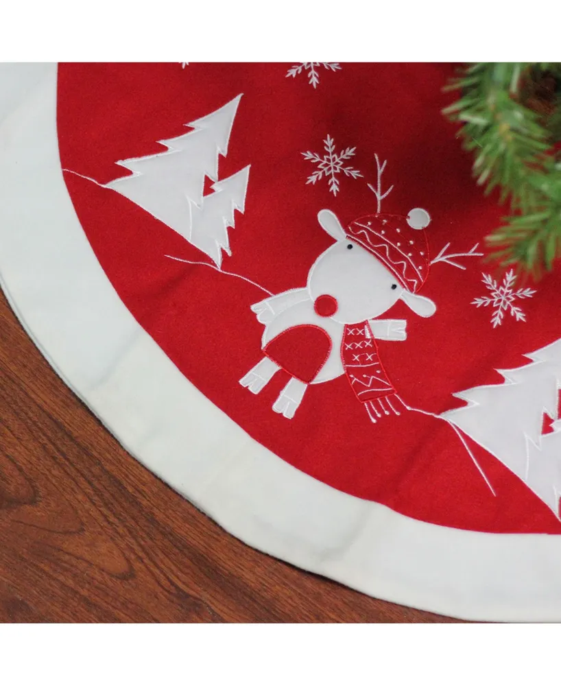 Northlight 46" Red and White Winter Reindeer Embroidered Christmas Tree Skirt