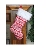 Northlight Heart and Snowflake Knit Christmas Stocking with Plush Cuff