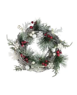 Northlight 8.75" Snowflakes and Berries Winter Foliage Mini Christmas Wreath - Unlit