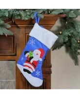 Northlight 15" Blue Red and White Embroidered Santa Claus Christmas Stocking with White Cuff