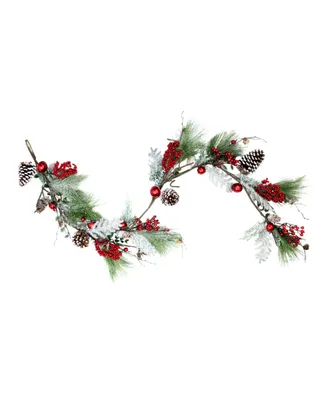 Northlight 70" Bells Berries and Pine Cones Frosted and Frocked Artificial Christmas Garland