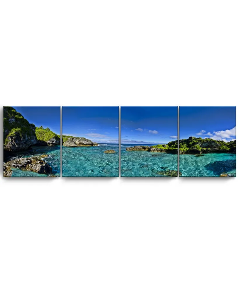 Ready2HangArt Limu Pano 4 Piece Wrapped Canvas Coastal Wall Art Set, 20" x 64"