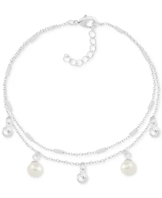 And Now This Imitation Pearl & Crystal Two-Row Silver Plate Anklet
