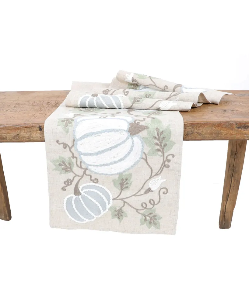 Manor Luxe Harvest Pumpkins and Vines Crewel Embroidered Fall Table Runner