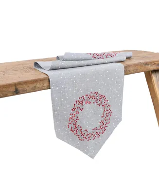 Manor Luxe Holly Berry Wreath Embroidered Christmas Table Runner