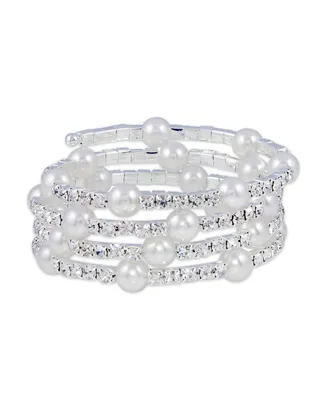 Macy's Station Imitation Pearl with Crystals Coil Wrap Bracelet