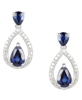 Sapphire (1-1/5 ct. t.w.) & Diamond (1/20 ct. t.w.) Openwork Teardrop Drop Earrings in Sterling Silver