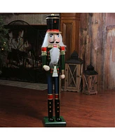 Northlight 36.75" Green and Blue Glittered Wooden Christmas Nutcracker Soldier with Sword