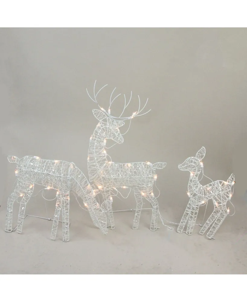Northlight Set of 3 White Glittered Doe Fawn and Reindeer Lighted Christmas Outdoor Decoration