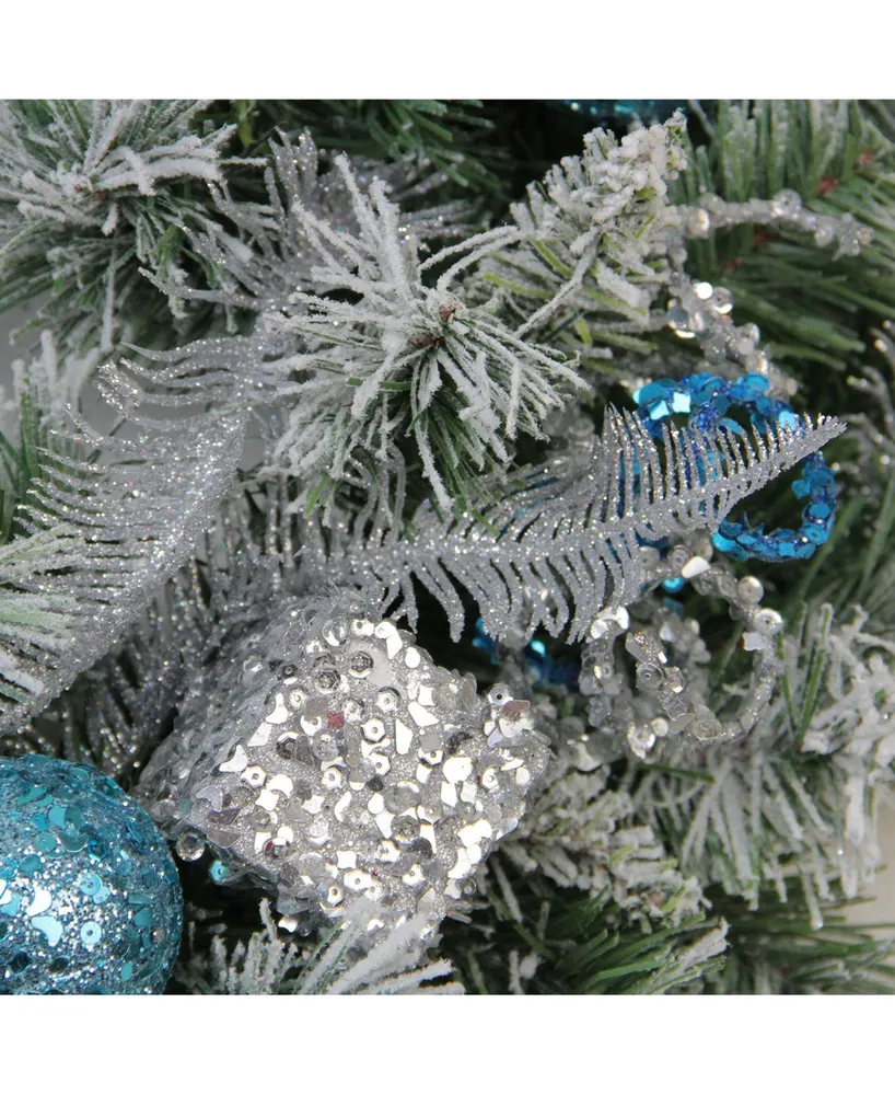 Northlight 24" Blue and Silver Sequin Ornaments Artificial Flocked Pine Christmas Wreath - Unlit