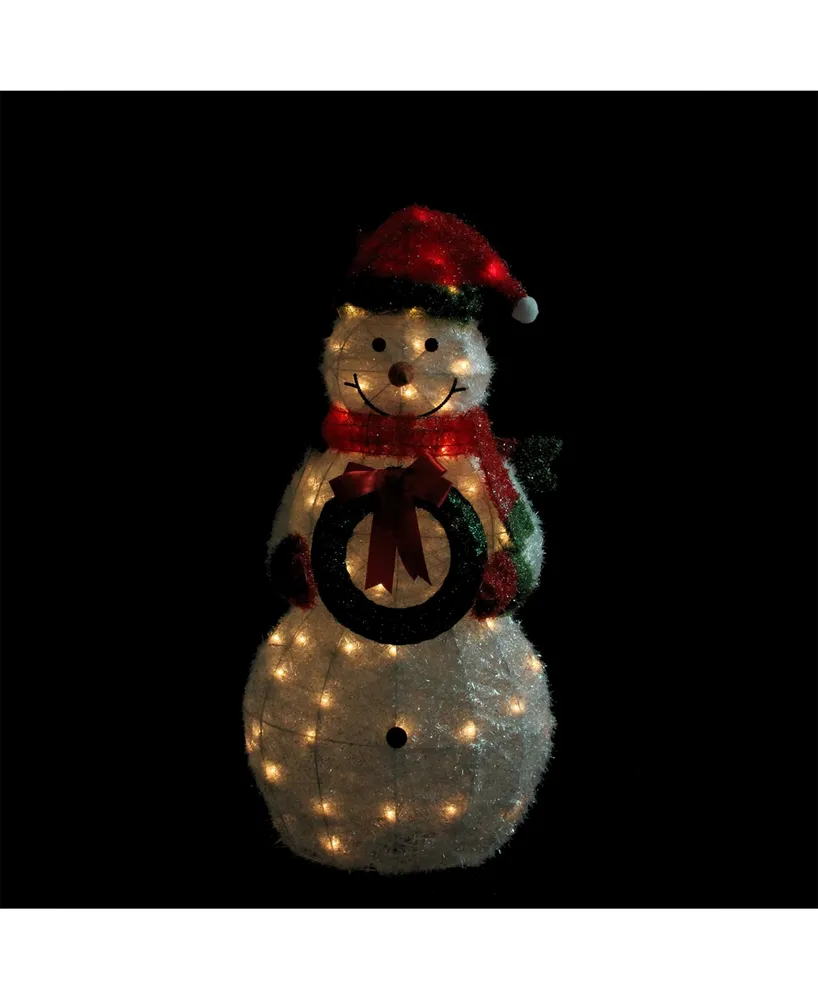 Northlight 38" Lighted Tinsel Snowman with Wreath Christmas Outdoor Decoration