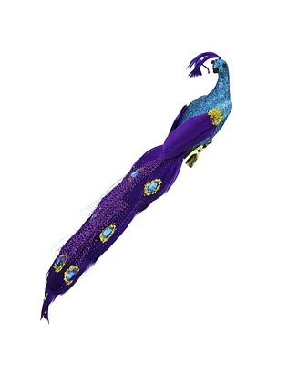 Northlight 11" Purple and Blue Faux Jeweled Peacock Bird Clip-On Christmas Ornament