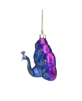 Northlight 4.25" Regal Peacock Blue and Purple Glittered Glass Peacock Christmas Ornament