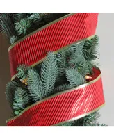 Northlight Pack of 12 Shiny Red Diagonal Striped Gold Wired Christmas Craft Ribbon Spools - 2.5" x 120 Yards Total