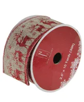 Northlight Pack of 12 Wandering Red Reindeer Brown Burlap Wired Christmas Craft Ribbon Spools - 2.5" x 120 Yards Total