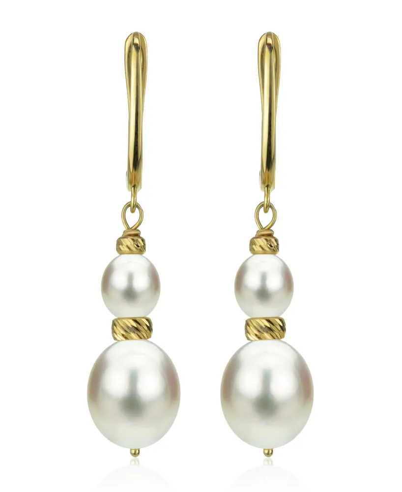 White Cultured Pearl (16 mm) Dangle Earrings in 14k Yellow Gold