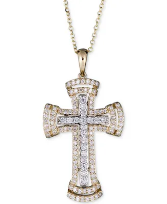 Diamond Cross Pendant Necklace (1/2 ct. t.w.) in 14k Gold & White Gold, 16" + 2" extender