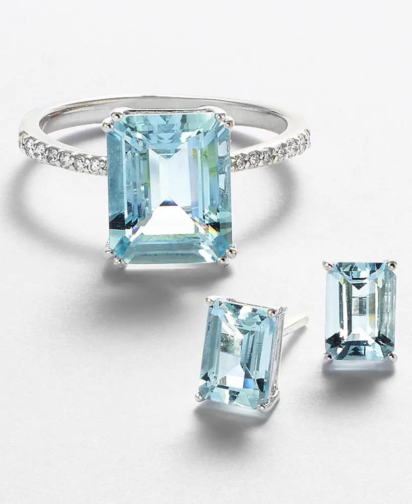 Effy Aquamarine Stud Earrings (1-9/10 ct. t.w.) in 14k White Gold