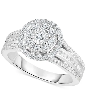 TruMiracle Diamond Round Halo Cluster Engagement Ring (1 ct. t.w.) in 10k White Gold