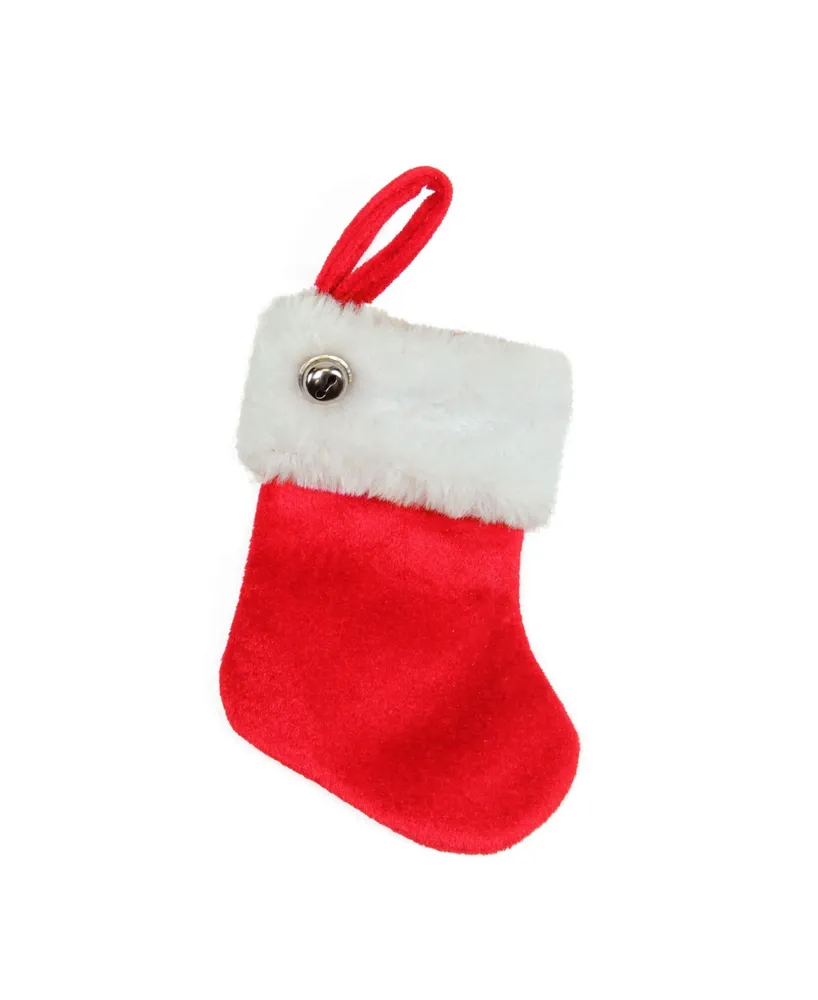 Northlight 6" Red Velvet Christmas Stocking with White Faux Fur Cuff and Silver Bell Accent