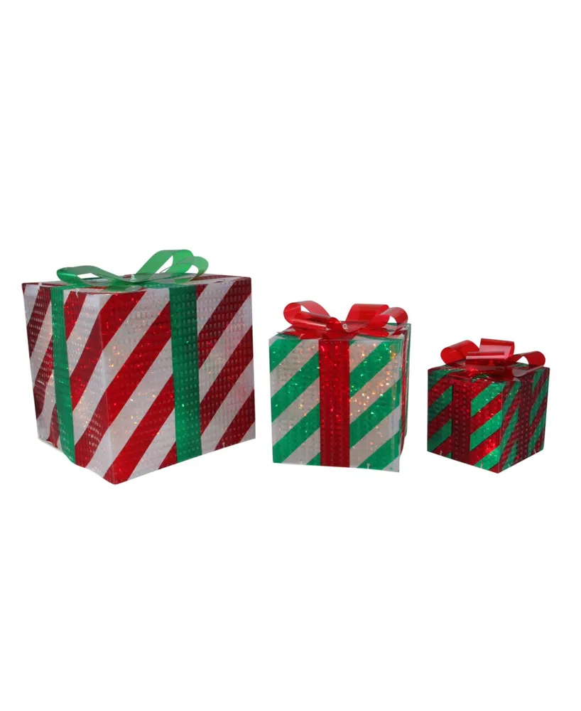 Northlight 3-Piece Glistening Striped Lighted Gift Box Outdoor Christmas Decoration