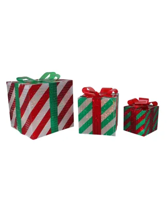 Northlight 3-Piece Glistening Striped Lighted Gift Box Outdoor Christmas Decoration
