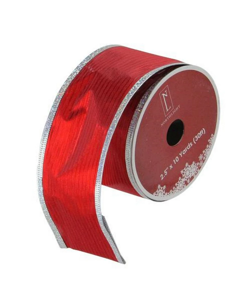 Northlight Shimmery Red and Silver Horizontal Wired Christmas Craft Ribbon 2.5" x 10 Yards