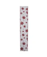 Northlight White and Red Snowflakes Burlap Wired Christmas Craft Ribbon 2.5" x 10 Yards