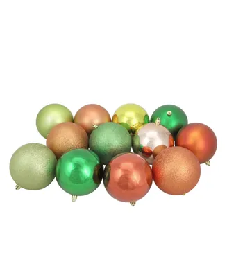 Northlight 12ct Kiwi/Burnt Orange/Xmas Green/Almond Shatterproof 3-Finish Christmas Ball Ornaments 4"