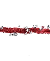 Northlight 12' Shiny Red Christmas Tinsel Garland with Silver Snowflakes - Unlit