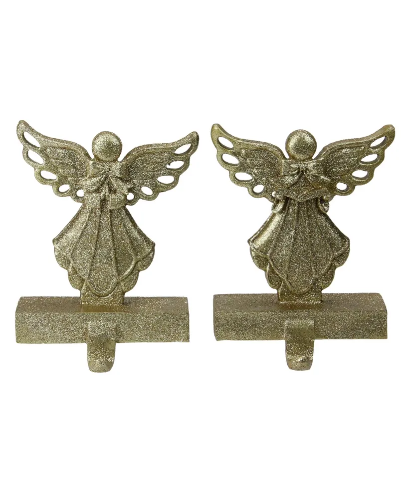 Northlight Set of 2 Gold Angel Glittered Christmas Stocking Holders 6.5"