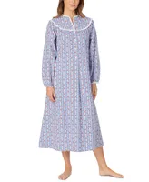 Lanz of Salzburg Cotton Lace-Trim Flannel Nightgown